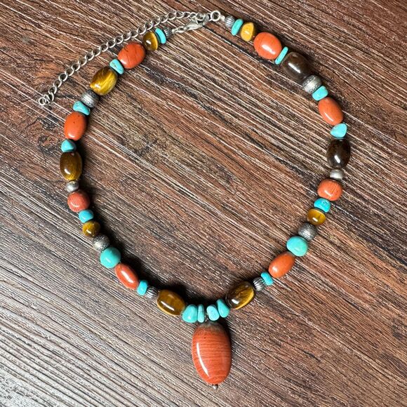 Vintage Carnelian Gemstone Necklace by Carolyn Pollack Sterling Silver Southwest - Picture 4 of 14